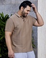 Shop Men's Almond Brown Textured Oversized Plus Size Polo T-Shirt-Design