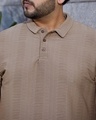 Shop Men's Almond Brown Textured Oversized Plus Size Polo T-Shirt