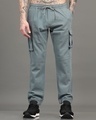 Shop Men's Aqua Grey Cargo Jogger Pants-Front