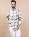 Shop Men's Beige All Over Fish Printed Relaxed Fit Shirt-Front