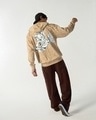 Shop Men's Beige Garfield All Over Printed Oversized Hoodies