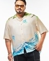 Shop Men's Beige All Over Printed Oversized Plus Size Shirt-Front