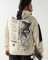 Shop Men's Beige & Black Graphic Printed Oversized Plus Size Hoodies-Front