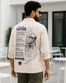 Shop Men's Beige Black Panther Graphic Printed Oversized Shirt-Front
