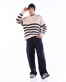 Shop Men's Beige & Black Striped Oversized Sweater