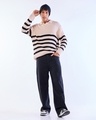 Shop Men's Beige & Black Striped Oversized Sweater