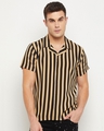 Shop Men's Beige & Black Striped Shirt-Front