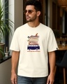 Shop Men's Beige Board Meeting Graphic Printed Oversized T-shirt-Front