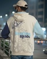 Shop Men's Beige Breathing Space Printed Oversized Hoodies-Front