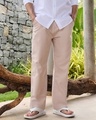 Shop Men's Beige Cargo Cotton Linen Pants-Front