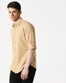 Shop Men's Beige Casual Slim Fit Over Dyed Shirts-Front