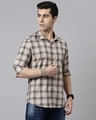 Shop Men's Beige Checked Slim Fit Shirt-Design