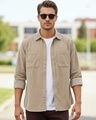 Shop Men's Beige Corduroy Shirt-Front