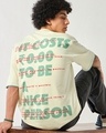 Shop Men's Beige Costs Typography Super Loose Fit T-shirt-Front