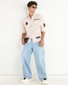 Shop Men's Beige Deadpool Batch Printed Oversized Cargo Shirt-Full