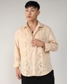 Shop Men's Beige Embroidered Relaxed Fit Shirt-Front