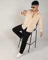 Shop Men's Beige Embroidered Relaxed Fit Shirt-Full