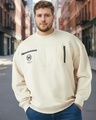 Shop Men's Beige Graphic Printed Oversized Plus Size Sweatshirt-Front