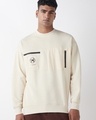 Shop Men's Beige Graphic Printed Oversized Sweatshirt-Front