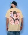 Shop Men's Beige Graphic Printed Super Loose Fit T-shirt-Front