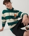 Shop Men's Beige & Green Striped Oversized Hoodies-Front