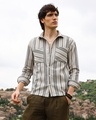 Shop Men's Beige & Grey Striped Shirt-Front