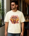 Shop Men's Beige Hellfire Club Graphic Printed Oversized T-shirt-Front