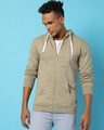 Shop Men's Beige Hooded Sweatshirt-Front