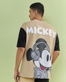 Shop Men's Beige Mickey Graphic Printed Oversized T-shirt-Front