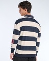 Shop Men's Beige & Navy Blue Striped Oversized Polo Sweatshirt-Full
