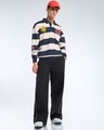 Shop Men's Beige & Navy Blue Striped Oversized Polo Sweatshirt