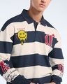 Shop Men's Beige & Navy Blue Striped Oversized Polo Sweatshirt