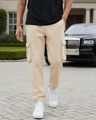 Shop Men's Beige Oversized Brushed Cargo Joggers-Front