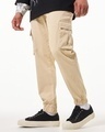 Shop Men's Beige Oversized Cargo Jogger Pants-Front