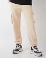 Shop Men's Beige Oversized Cargo Joggers-Front