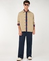 Shop Men's Beige Embroidered Oversized Twill Jacket-Full
