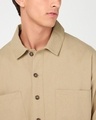 Shop Men's Beige Embroidered Oversized Twill Jacket