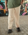 Shop Men's Beige Oversized Plus Size Brushed Joggers-Front