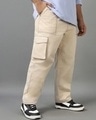 Shop Men's Beige Oversized Plus Size Cargo Pants-Front