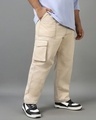 Shop Men's Beige Oversized Plus Size Cargo Pants-Front