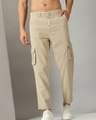 Shop Men's Beige Relaxed Fit Cargo Trousers-Front