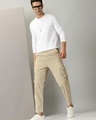 Shop Men's Beige Relaxed Fit Cargo Trousers-Full