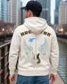 Shop Men's Beige Rock Star Graphic Printed Oversized Hoodies-Front