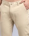 Shop Men's Beige Self Designed Slim Fit Trousers-Full