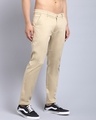 Shop Men's Beige Self Designed Slim Fit Trousers