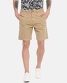 Shop Men's Beige Slim Fit Cotton Shorts-Front