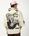 Shop Men's Beige Spiderman Graphic Printed Oversized Hoodie T-shirt-Front
