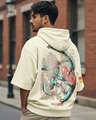Shop Men's Beige Spidey Graphic Printed Oversized Hoodie T-shirt-Front