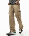 Shop Men's Beige Straight Fit Cargo Pants-Front