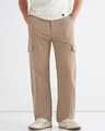 Shop Men's Beige Straight Fit Cargo Pants-Front
